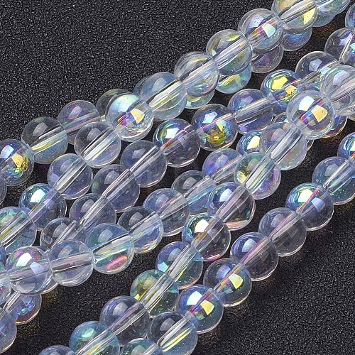 13 inch AB Color Plated Round Glass Beads X-GR6mmC28-AB-1