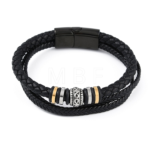 Braided Microfiber Leather Cord Triple Layer Multi-strand Bracelets BJEW-P328-10A-1