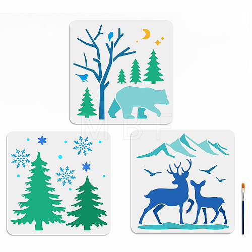 US 1 Set Winter PET Hollow Out Drawing Painting Stencils DIY-MA0001-55-1