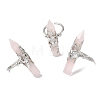 Natural Rose Quartz & Brass Cuff Rings for Women RJEW-G374-01P-10-4