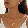 Vintage Brass Flower Stud Earrings & Pendant Necklaces Sets for Women VM6816-3