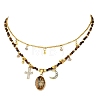 Natural Tiger Eye Oval Pendant Brass Cable Chain Double Layer Necklaces for Women NJEW-JN06196-4
