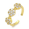 Rack Plating Brass Micro Pave Cubic Zirconia Flower Open Cuff Rings for Women RJEW-F162-04G-2