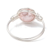 2Pcs Copper Wire Wrapped Shell Pearl Round Bead Finger Rings RJEW-JR00973-5