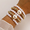 5Pcs 5 Styles Stylish CCB Plastic & Plastic Pearl & Rhinestone Beads Stretch Bracelets for Women WGF408F-02-2