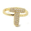 Rack Plating Letter Brass Micro Pave Clear Cubic Zirconia Adjustable Rings for Women KK-S391-03G-T-1