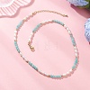 Faceted Round Natural Amazonite and Rice Natural Pearl Beaded Necklaces for Women NJEW-JN05816-04-1