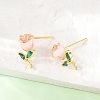 Valentine's Day Flower Brass Micro Pave Clear Cubic Zirconia Stud Earrings EJEW-T051-01G-4