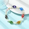 Handmade Millefiori Glass & Natural Cultured Freshwater Pearl Beads Stretch Bracelets for Women BJEW-JB13848-1