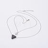 Natural Lava Rock Brass Two-Tiered Necklaces NJEW-JN02088-2