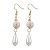 Round with Flower Pattern Porcelain Ceramic Dangle Earrings EJEW-JE06347-3
