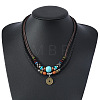 Adjustable Coin Alloy & Synthetic Turquoise & Wood Beaded Pendant Necklaces FS-WG4430E-01-4