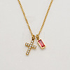 304 Stainless Steel Pave Cubic Zirconia July Birth Stone Religion Cross and Rectangle Pendant Necklaces WG51992-03-1