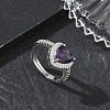 Brass & Purple Heart Cubic Zirconia Finger Rings for Women CU-CBA7E55-14P-1