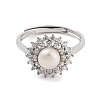 Flower Natural Pearl & Cubic Zirconia Finger Rings STER-Z009-06P-2