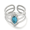 304 Stainless Steel Synthetic Turquoise Cuff Rings G-Z056-03P-04-2