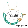 Faceted Rondelle Glass 2-Strand Braided Bead Bracelets with 314 Stainless Steel Religion Cross for Women UB2798-2
