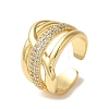 Rack Plating Brass Micro Pave Clear Cubic Zirconia Cuff Rings for Women RJEW-G325-13G-G-1