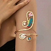 Bohemian Ocean Alloy & Resin & Plastic Pearl Fish Spiral Cuff Arm Bangles for Women WGA2359-03-2