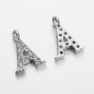 Initial Letter Brass Micro Pave Cubic Zirconia Pendants ZIRC-F008-A-1