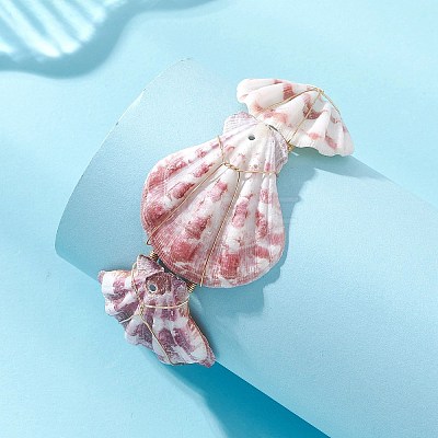 Natural Scallop Shell Bangles for Women BJEW-TA00748-1