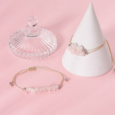 3Pcs 3 Style Natural Rose Quartz Braided Bead Bracelets Set BJEW-JB09334-01-1