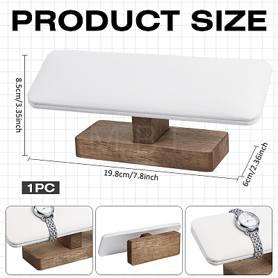 PU Leather T-Bar Bracelet Display Stands with Wooden Base BDIS-WH0010-11C-1
