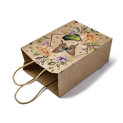 Flower Butterfly Pattern Kraft Paper Bags CARB-F012-03C-1