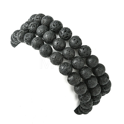 Natural Lava Rock Round & Carnelian Beads Stretch Bracelets for Women BJEW-JB11472-1