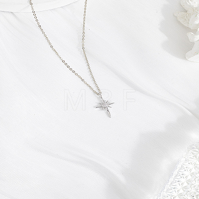 1Pc Star Brass & Iron & Rhinestone Pendant Necklaces NJEW-LP0004-15P-1