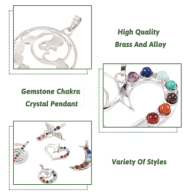 Yilisi 5Pcs 5 Style Chakra Gemstone Big Pendants G-YS0001-21-1