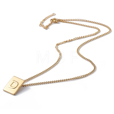 Titanium Steel Initial Letter Rectangle Pendant Necklace for Men Women NJEW-E090-01G-04-1