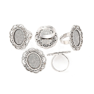 Vintage Adjustable Iron Flower Finger Ring Components Alloy Cabochon Bezel Settings PALLOY-O036-19AS-1