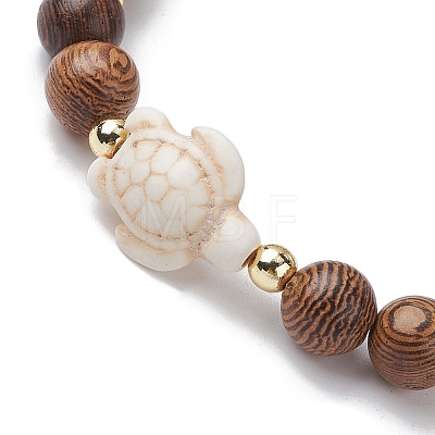 Tortoise Synthetic Turquoise & Wenge Wood Stretch Bracelets for Women BJEW-JB10106-04-1