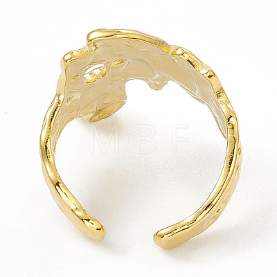 Ion Plating(IP) 304 Stainless Steel Wide Flower Open Cuff Ring for Women RJEW-G275-05G-1