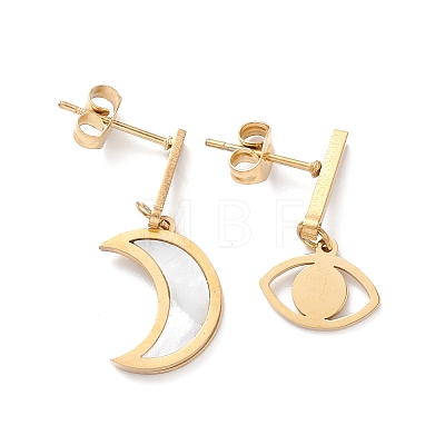 3 Pair 3 Style Synthetic Shell Moon & Rhinestone Star & Heart Asymmetrical Earrings EJEW-B020-17G-1