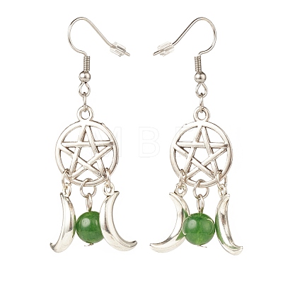 Woven Net with Natural Malaysia Jade Dangle Earrings EJEW-JE04945-01-1