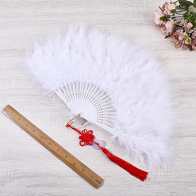 Plastic & Feather Folding Fan AJEW-WH20130-171A-1