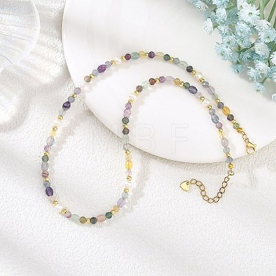 Faceted Natural Fluorite and Pearl Beaded Necklaces NJEW-JN06644-1