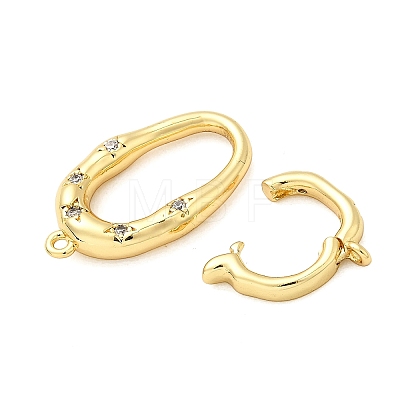 Rack Plating Brass Micro Pave Clear Cubic Zirconia Fold Over Clasps KK-K392-48G-1
