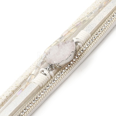 Vintage Leather Bracelet with European and American White Crystal Inlaid Diamonds - Magnetic Buckle. ST1113701-1