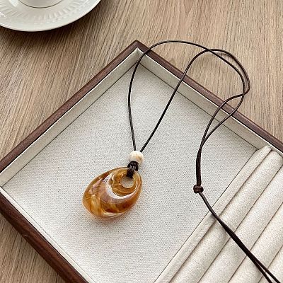 Resin Pendant Adjustable Waxed Cord Long Necklaces for Women FS-WG1D1FB-01-1