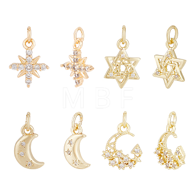 8Pcs 4 Style Brass Micro Pave Cubic Zirconia Charms KK-BC0011-44-1