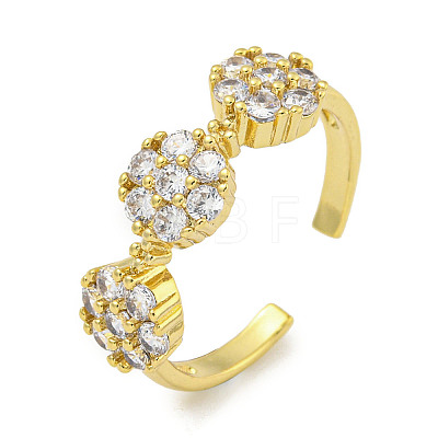 Rack Plating Brass Micro Pave Cubic Zirconia Flower Open Cuff Rings for Women RJEW-F162-04G-1