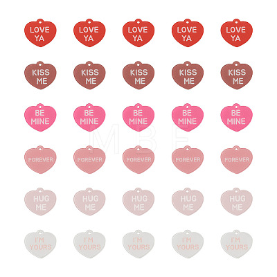 Beadthoven 30Pcs 6 Colors Valentine's Day Opaque Acrylic Pendants SACR-BT0001-03-1