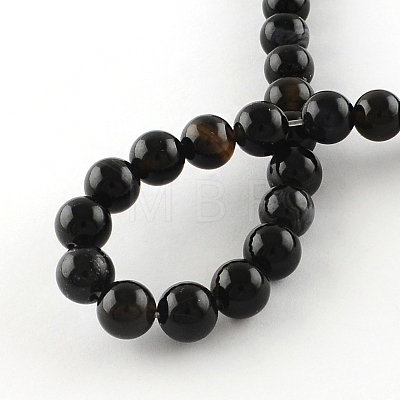 Natural Black Onyx Round Bead Strands G-R198-8mm-1