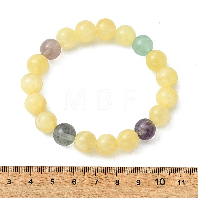Round Natural Golden Silk Jade & Rainbow Fluorite Beaded Stretch Bracelets for Women BJEW-JB14056-1