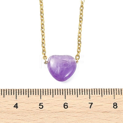 Natural & Synthetic Mixed Gemstone Heart Pendant 304 Stainless Steel Cable Chains Necklaces for Women NJEW-JN06093-1
