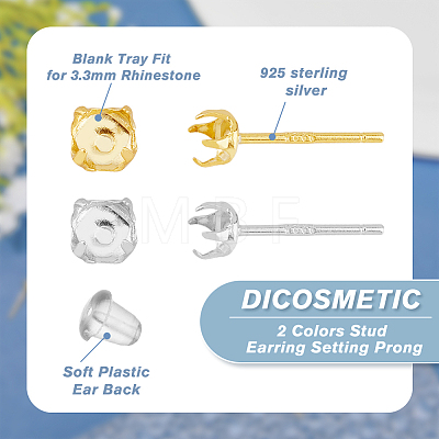 DICOSMETIC 6 Pairs 2 Colors 925 Sterling Silver Post Stud Earring Findings STER-DC0001-16-1