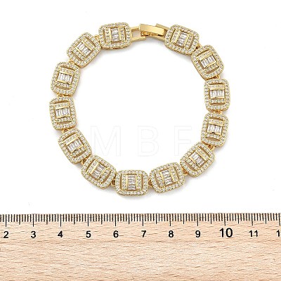 Brass Micro Pave Clear Cubic Zirconia Rectangle Link Bracelets for Women BJEW-C100-01G-1